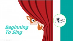 Beginning To Sing Course front page showing image of cat peeping out from behind a stage curtain