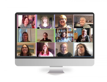 Screenshot of Session attendees on Zoom shown on an image of a computer monitor